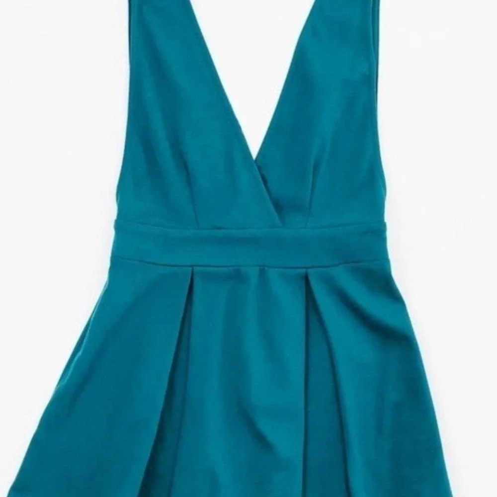 Forever‎ 21 Teal Blue Deep V-Neck Pleated Fit and Flare Mini Dress Womens Small